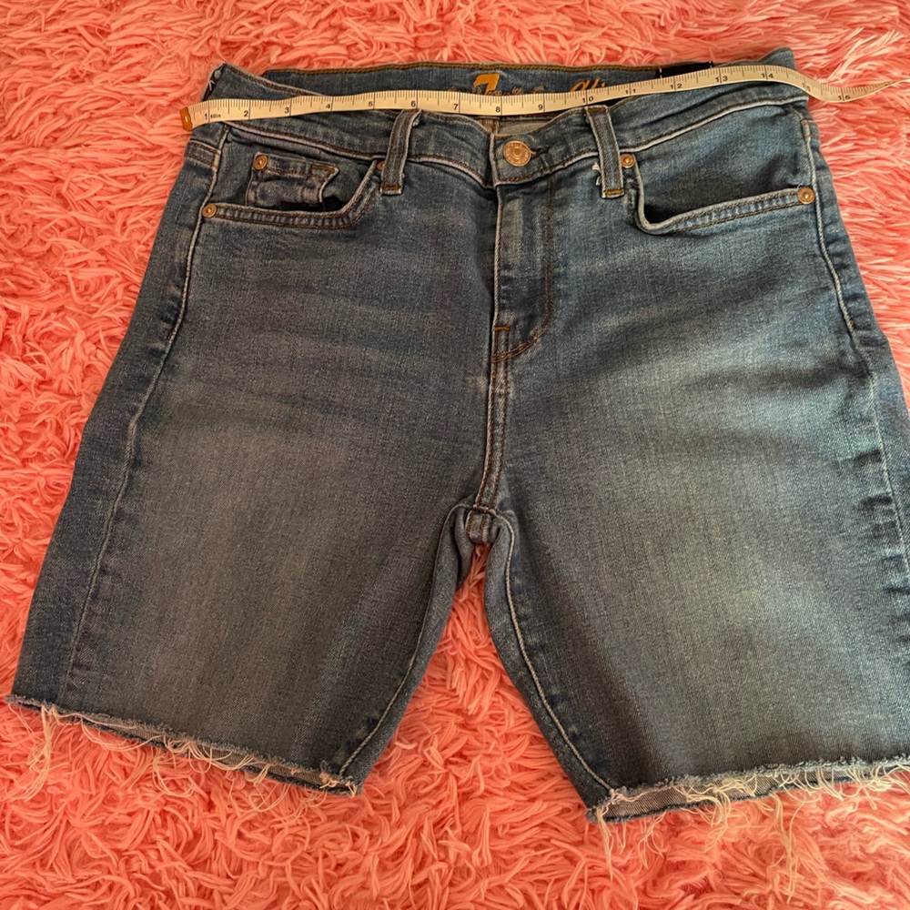 7 For All Mankind Cropped Blue Denim Shorts